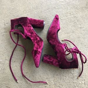 Avenue Cloudwalker Red velvet lace up heels